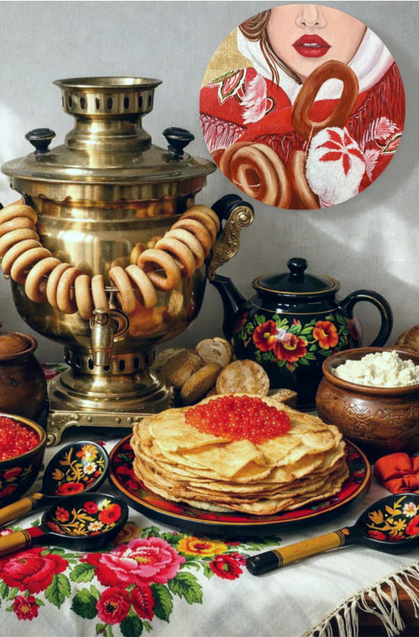 Картина Девушка с баранками холст масло круглая